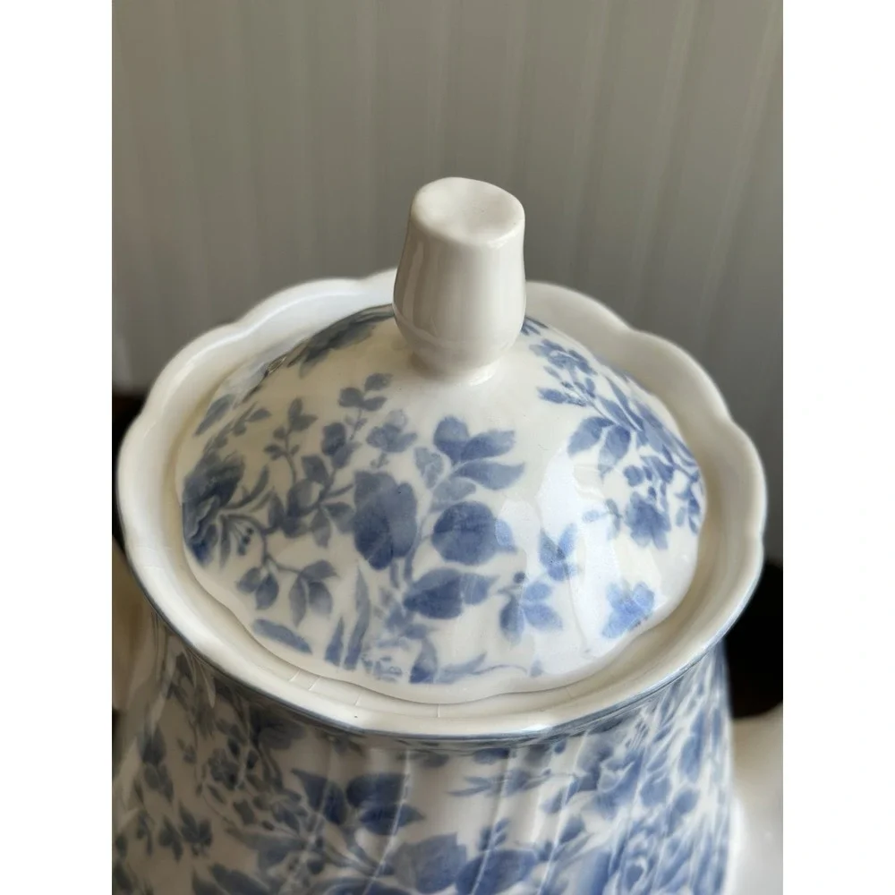 Nikko Tea Roses Coffee Pot & Creamer Blue Floral Japan Porcelain Set